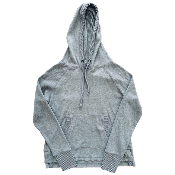 prAna Shea Waffle Hoodie Charcoal Gray Stripes Thumb Holes Women’s Small - Picture 3 of 9